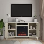 LYNSLIM Electric Fireplace TV Stand Entertainment Center for TV up to 65 Inch TVs 55" Modern Farmhouse Wood TV Stand with 2 Barn Doors & Media Storage Shelves Console for Living Room Bedroom White