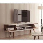 Manhattan Comfort Utopia Collection Mid Century Modern TV Stand With Open 3 Open Shelves and Two Open Cubbies White Wood