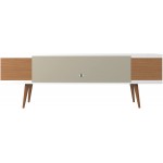 Manhattan Comfort Utopia Collection Mid Century Modern TV Stand With Open 3 Open Shelves and Two Open Cubbies White Wood