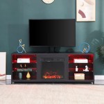 MELLCOM 65" Fireplace TV Stand with 18" Electric Fireplace Entertainment Center with Adjustable Glass Shelves TV Console for TVs up to 75" TV Table for Living Room,Bedroom,Office,Black…