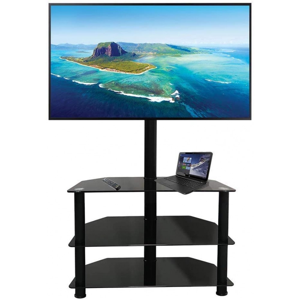 MTB Universal Corner Floor TV Stand Swivel Mount for Most 32-65 Inch Flat Screen TVs,Tempered Glass Max VESA 600 x 400mm Black