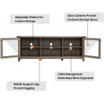 OKD Rustic TV Stand Wood Farmhouse Entertainment Center Media TV Console Table for 75 Inch TVs with Glass Storage Cabinets & Open Shelves for Living Room Bedroom Grey Wash