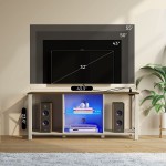 Seventable TV Stand with Power Outlets and LED Lights 43" TV Console with Glass Shelf for TVs up to 55” Farmhouse Entertainment Center for Living Room White