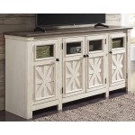 Signature Design by Ashley Bolanburg Two Tone Farmhouse TV Stand Fits TVs up to 72" 3 Cabinets and Adjustable Storage Shelves Whitewash
