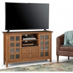 SIMPLIHOME Acadian SOLID WOOD Universal TV Media Stand 53 inch Wide Transitional Living Room Entertainment Center with Storage for Flat Screen TVs up to 60 inches in Light Golden Brown