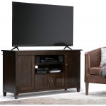 SIMPLIHOME Carlton SOLID WOOD Universal TV Media Stand 54 inch Wide  Contemporary Living Room Entertainment Center Storage Shelves and Cabinets for TVs up to 60 inches in Dark Tobacco Brown
