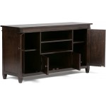 SIMPLIHOME Carlton SOLID WOOD Universal TV Media Stand 54 inch Wide  Contemporary Living Room Entertainment Center Storage Shelves and Cabinets for TVs up to 60 inches in Dark Tobacco Brown