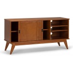 SIMPLIHOME Draper SOLID WOOD Universal TV Media Stand 60 inch Wide,Industrial Living Room Entertainment Center Storage Shelves and Cabinets for TVs up to 70 inches in Teak Brown
