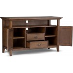 SIMPLIHOME Redmond SOLID WOOD Universal TV Media Stand 54 inch Wide Transitional Living Room Entertainment Center Storage Shelves and Cabinets for TVs up to 60 in Transitional Natural Aged Brown