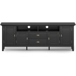 SIMPLIHOME Redmond SOLID WOOD Universal TV Media Stand 72 inch Wide  Farmhouse Rustic Living Room Entertainment Center Storage Shelves and Cabinets for Flat Screen TVs up to 80 inches in Black