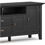 SIMPLIHOME Redmond SOLID WOOD Universal TV Media Stand 72 inch Wide  Farmhouse Rustic Living Room Entertainment Center Storage Shelves and Cabinets for Flat Screen TVs up to 80 inches in Black