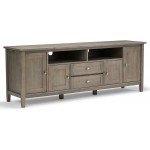 SIMPLIHOME Warm Shaker SOLID WOOD Universal TV Media Stand 72" Wide Living Room Entertainment Center Storage Shelves and Cabinets for Flat Screen TVs up to 80 inches in Distressed Grey