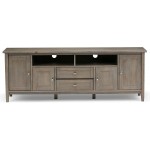 SIMPLIHOME Warm Shaker SOLID WOOD Universal TV Media Stand 72" Wide Living Room Entertainment Center Storage Shelves and Cabinets for Flat Screen TVs up to 80 inches in Distressed Grey