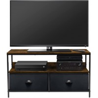 Sorbus TV Stand Cabinet Entertainment Center 25-50 Inch Living Room Media Console Table Steel Frame Wood Top Fabric Bins Rustic Black