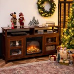 Tangkula Farmhouse TV Stand for TVs up to 65" Flat Screen Wooden TV Console Table w 2 Cabinets & 4 Shelves Home Living Room Furniture Entertainment Center for 18" Electric Fireplace Not Included