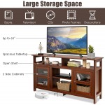Tangkula Farmhouse TV Stand for TVs up to 65" Flat Screen Wooden TV Console Table w 2 Cabinets & 4 Shelves Home Living Room Furniture Entertainment Center for 18" Electric Fireplace Not Included