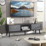Unikito TV Stand for 55 60 inch TV with Outlet Entertainment Center with Open Shelves TV Table with 2 Storage Drawer Media Console Cabinet for Living Room Bedroom Media Room Black Modern TV Stand