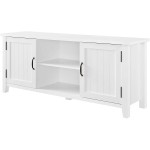 Walker Edison Buren Classic Grooved Door TV Stand for TVs up to 65 Inches 58 Inch Solid White