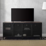 Walker Edison Malcomb Urban Industrial 4 Door Metal Mesh TV Console for TVs up to 65 Inches 60 Inch Dark Walnut