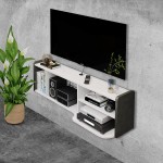Wall Mounted Floating TV Stand,Wood Media Console Entertainment Center Storage Floating TV Stand Component Shelf for Home Office 49.6in Gray-White