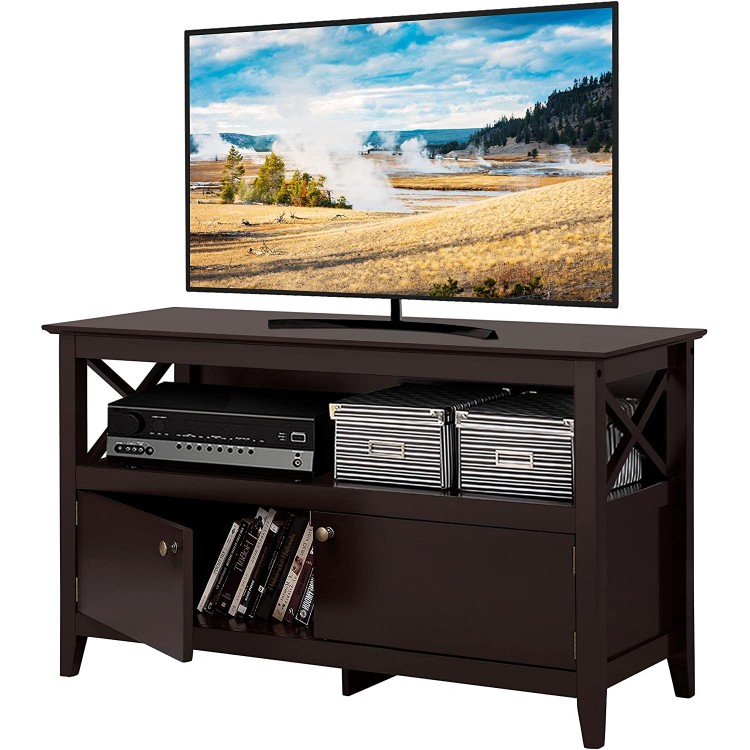 Yaheetech X Shape Wooden TV Stand for TVs Up to 50 in Base Console Storage Cabinet Home Media Entertainment Center with 2 Storage Doors Living Room Furniture Farmhouse TV Storage Console Espresso