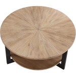 35.3" Round Coffee Table Solid Wood Living Room Cocktail Table with 2-Tier Storage Shelf Industrial Sofa Center Table with Metal Legs,Easy Assembly Rustic Brown KFZ1338