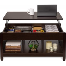 Best Choice Products Wooden Lift Top Coffee Table Multifunctional Accent Furniture for Living Room Décor w Hidden Storage Display Shelves Espresso