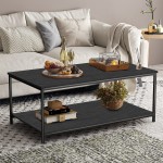 Bonzy Home Industrial Coffee Table with Storage Shelf for Living Room Vintage Wood Look Accent Furniture with Metal Frame Cocktail Table Easy Assembly Black