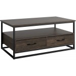 Coffee Table for Living Room 43” Wooden Cocktail Table with Storage Shelf and 2 Drawers Rustic Center Table for Home Office Dark Brown