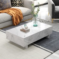 COSVALVE Living Room Rectangle High Gloss Coffee Table Modern Living Room Table Marble Print Living Room Furniture,Waiting Area Table 42.5" x21" x12",White