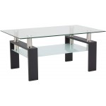 Depointer Life Glass Coffee Table Rectangle Coffee Table for Living Room Modern Side Coffee Table with Lower Shelf,Perfect for Living Room Conversation Leisure Occasions Metal Leg,Black