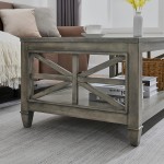 DS-HOMEPORT Wooden Coffee Table with Storage Shelf for Living Room,Modern Cocktail Table Farmhouse Coffee Table Center Table National Emblem Pattern,45.5'' x 26'' x 19'' Inches,Antique Grey.