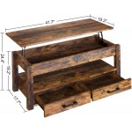 FABATO Lift Top Coffee Table with 2 Storage Drawer Hidden Compartment Open Storage Shelf for Living Room Folding Wood End Table Rustic Brown