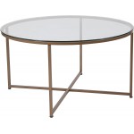Flash Furniture Greenwich Collection Coffee Table Modern Clear Glass Coffee Table Crisscross Matte Gold Frame