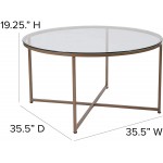 Flash Furniture Greenwich Collection Coffee Table Modern Clear Glass Coffee Table Crisscross Matte Gold Frame