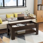 Furmax Coffee Table Lift Top Table with Storage Shelf and Hidden Compartment Modern Style Table with Wooden Lift Tabletop for Living Room and Office 39 inch Deep Brown