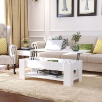 Gadroad Lift Top Coffee Table Modern Wood Table with Hidden Compartment and Storage Shelf for Living Room Office White