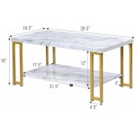 Giantex Coffee Table Rectangular 2-Tier W Gold Print Metal Frame and Hollow Metal Legs Upgraded Water Resistant Version for Living Room Accent Furniture Beside Sofa Cocktail Table