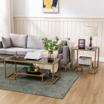 Glass Coffee Table Gold Accent Modern Tempered Glass Side Table Additional Storage Shelf & Metal Frame for Living Room Home Classy Furniture Office Decor