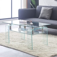Glass Coffee Table with Glass Legs Modern Small Coffee Table for Livingroom 39x22x19 Clear