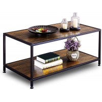GreenForest Coffee Table Industrial with 2 Tier Storage Shelf for Living Room Modern Coffee Table 39.3 x 21.4 inch Easy to Install Walnut