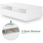 High Gloss Coffee Table with LED Light Modern White Rectangle Sofa Side Tea Table Wood Cocktail End Table with 4 Drawers and 2 Open Shelves for Living Room Home Office 33.46 x 22.04 x 13.77 Inch