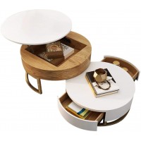 Homary Round Coffee Table White with Storage Lift-Top Wood Coffee Table Lifts up with Rotatable Drawers White Natural