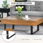 HOMCOM Mid-Century Modern Coffee Table with Storage Drawer Metal Sled Designed Legs and Wood Grain Surface for Living Room Walnut