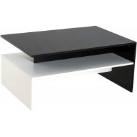 HOMCOM Modern Coffee Table 2-Tier Rectangular Center Table with Storage Shelves for Living Room Black White