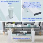 HOTYARD Modern White Glass Coffee Table for Living Room Rectangle Center Table Clear Tea Table