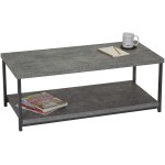 Household Essentials Coffee Table with Storage Shelf | Faux Slate Concrete