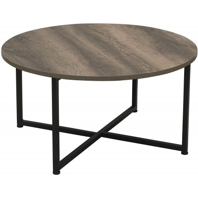 Household Essentials Grey Top Black Frame Ashwood Round Coffee Table 31.5 x 31.5