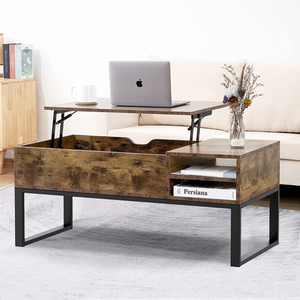 iHomy Coffee Table Lift Top Coffee Table with Hidden Storage and Shelves for Books Home Decor Office and Living Room