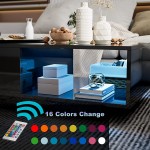 IKIFLY Modern High Glossy Coffee Table with 16 Colors LED Light Rectangle Cocktail Coffee Table LED End Table with Drawer for Home Living Room Office Furniture Black